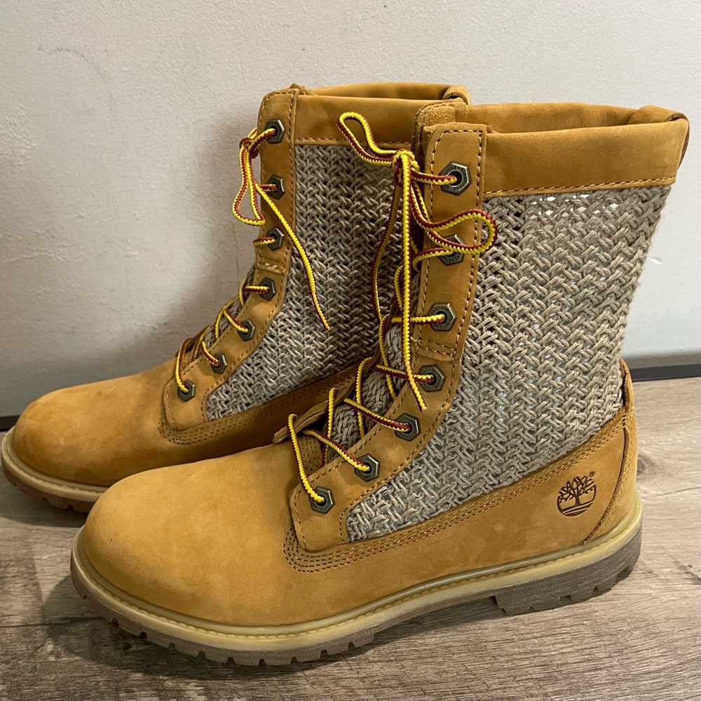 Timberland Tan and Gray Combat Boots
